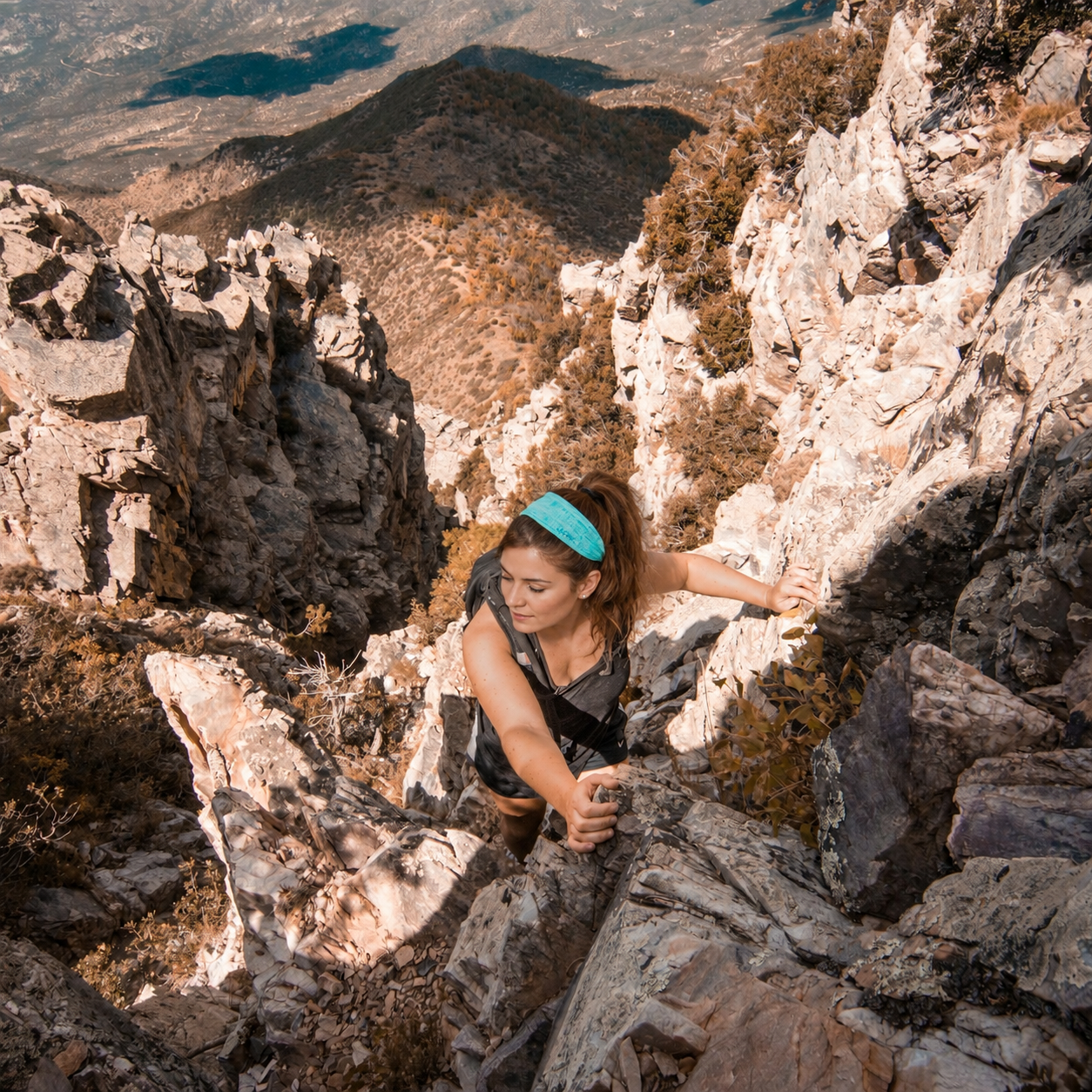 Rowan scrambling between rocks